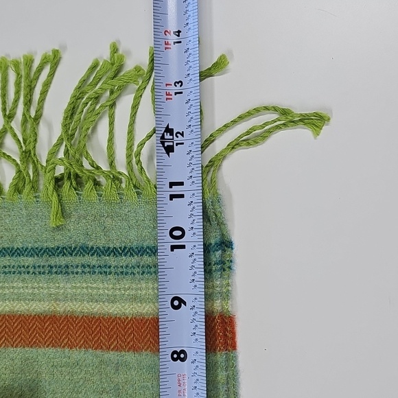 Victoire Mathieu Paris Merino Wool Fringed Scarf, Green Orange Purple Stripe - Picture 6 of 7